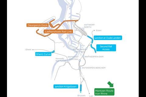 Map of the Liefkenshoek rail link in Antwerpen.